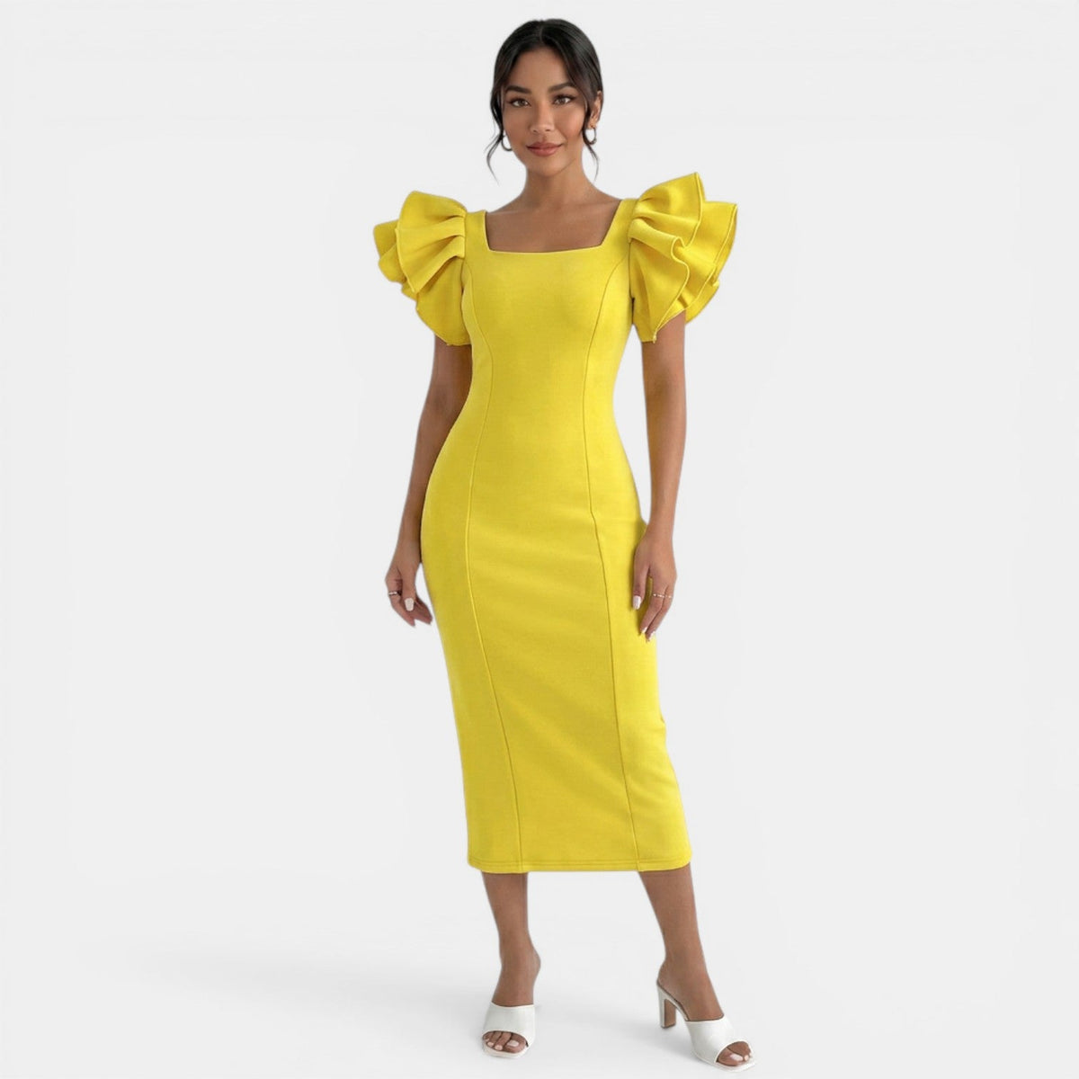 Women's Ruffled Sleeve Midi Dress