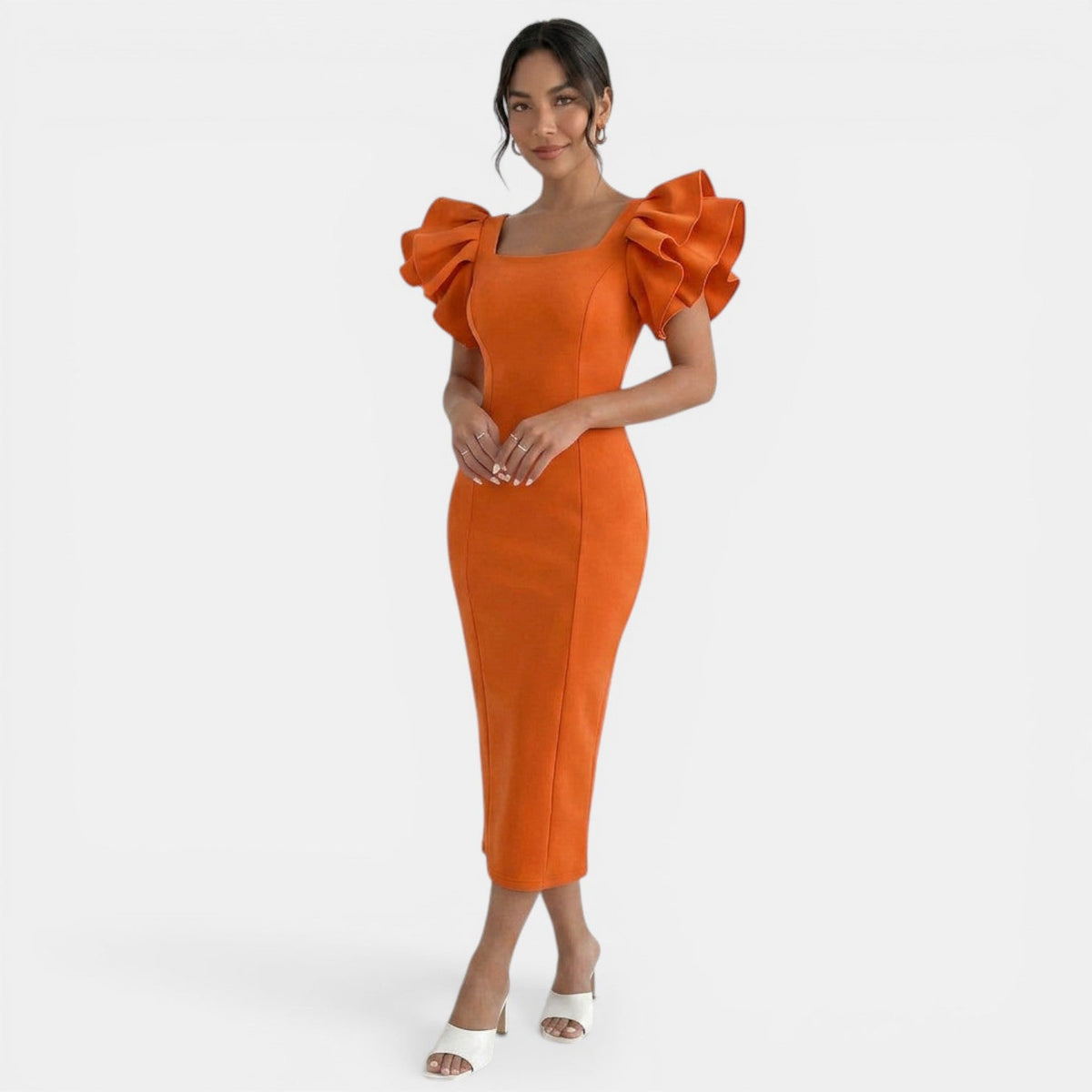 Women's Ruffled Sleeve Midi Dress