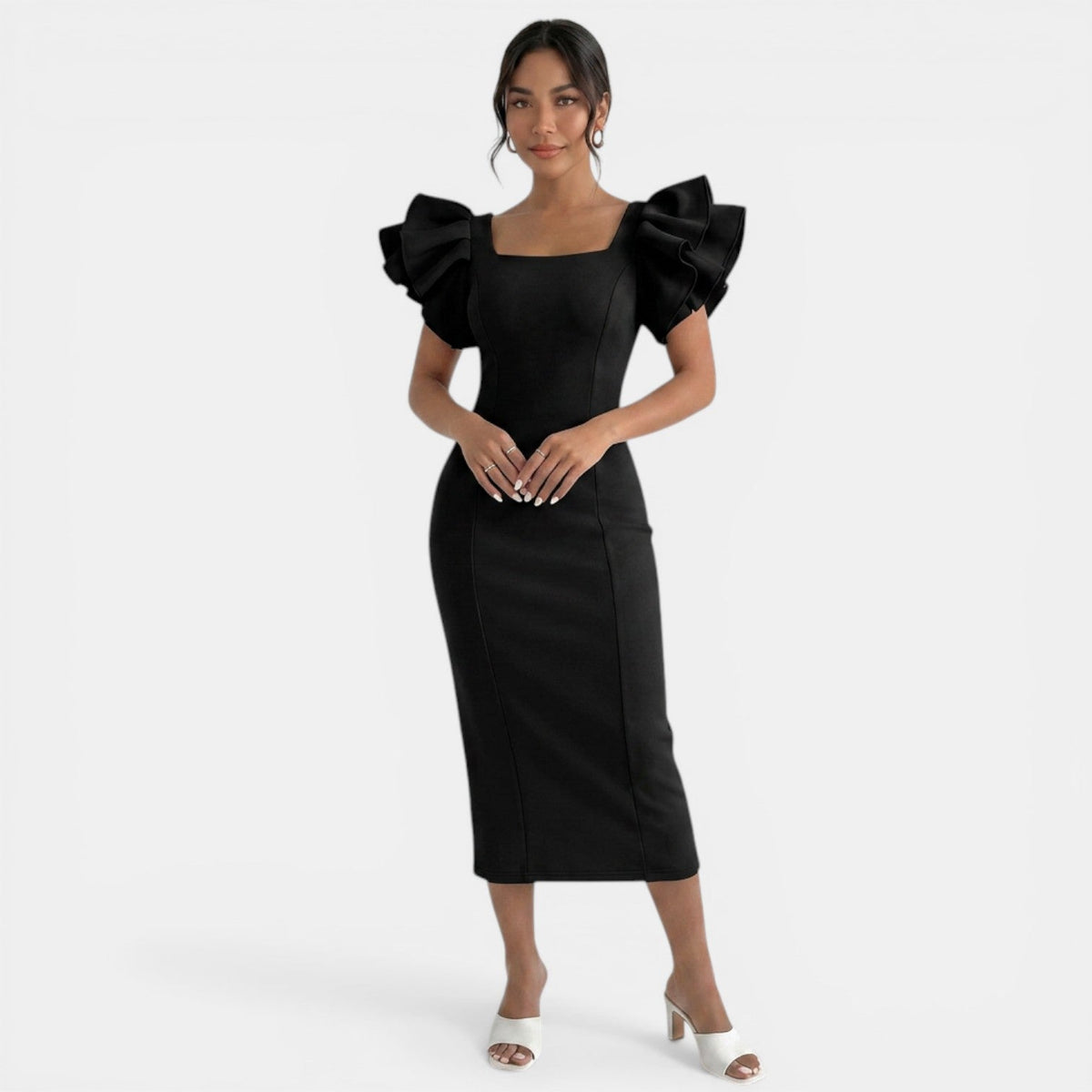 Women's Ruffled Sleeve Midi Dress
