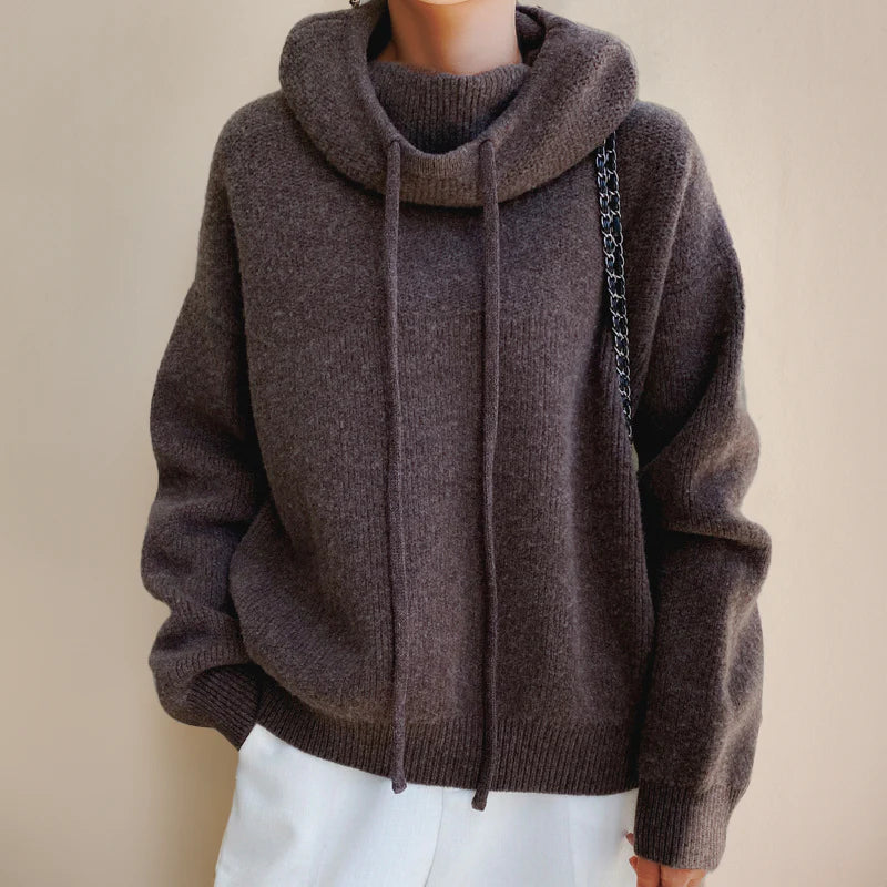 Women's Ribbed Knit Drawstring Hoodie Sweater