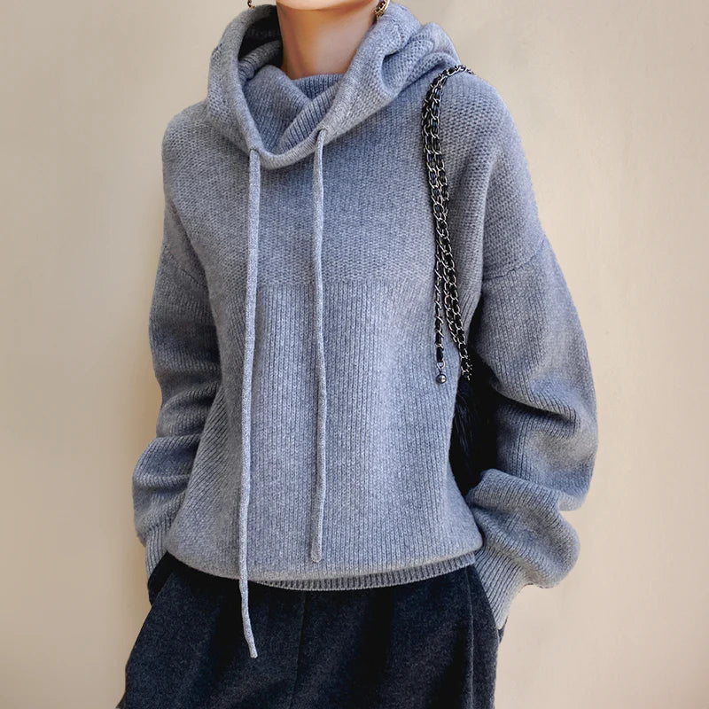 Women's Ribbed Knit Drawstring Hoodie Sweater