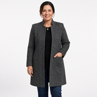 Women's Collarless Open Front Herringbone Coat