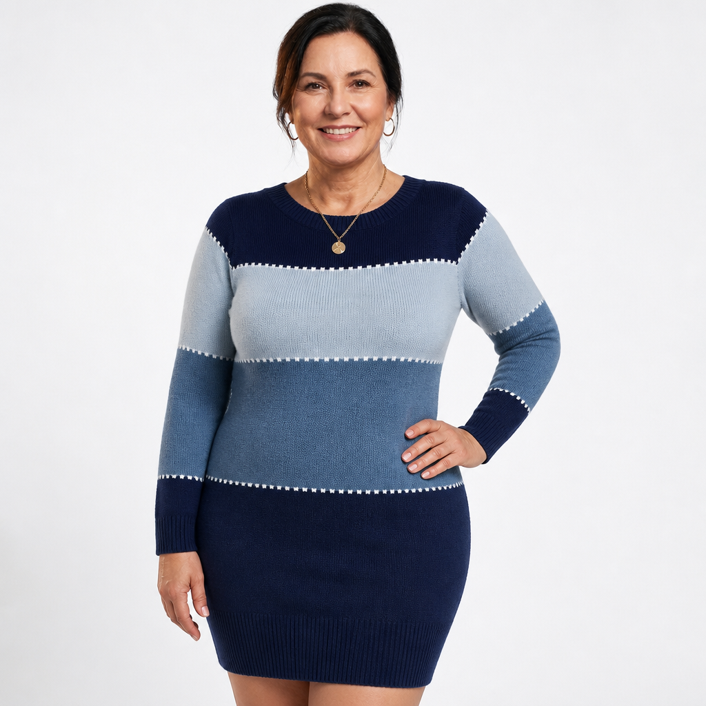 Women's Colorblock Patchwork Knit Sheath Dress - Blue