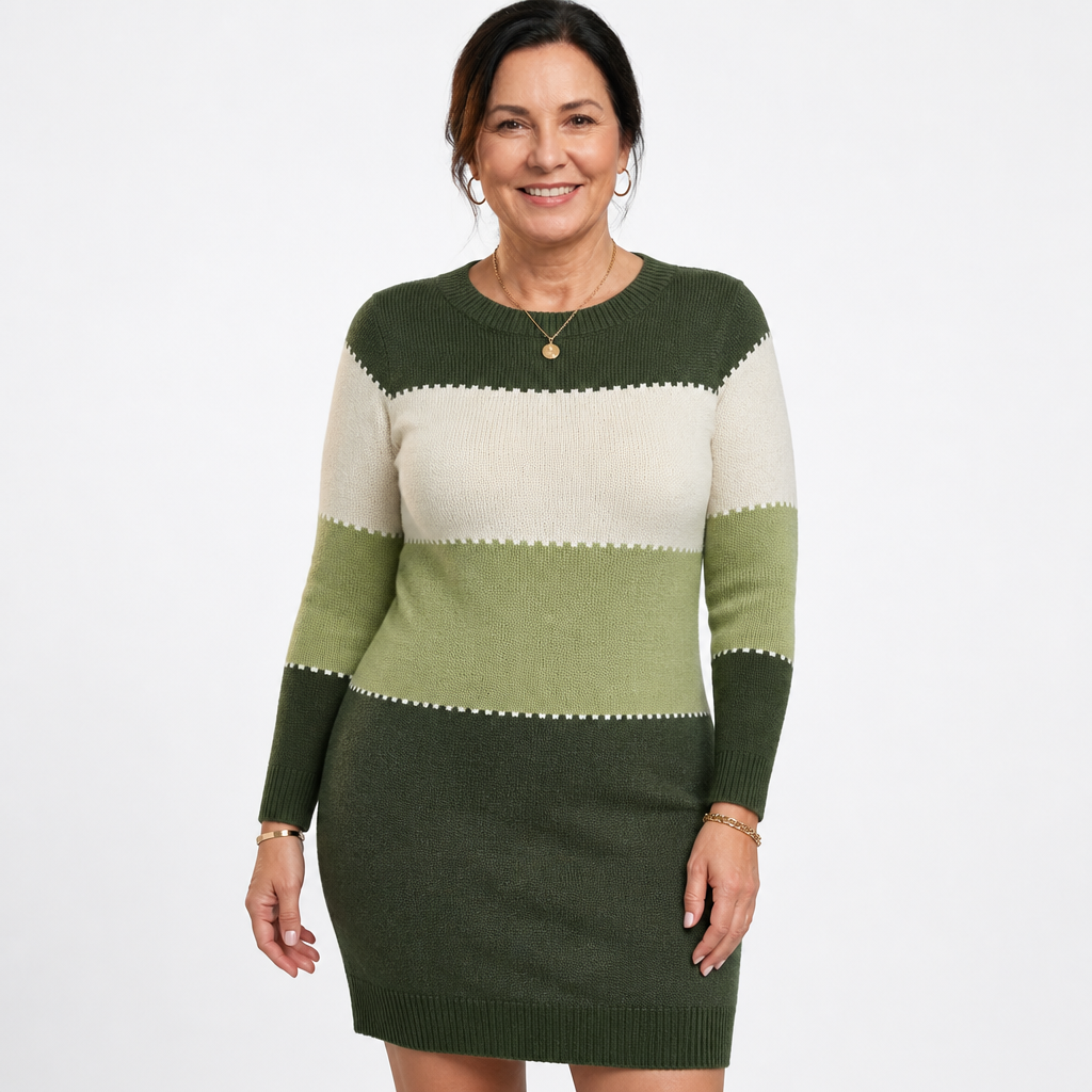 Women's Colorblock Patchwork Knit Sheath Dress - Green