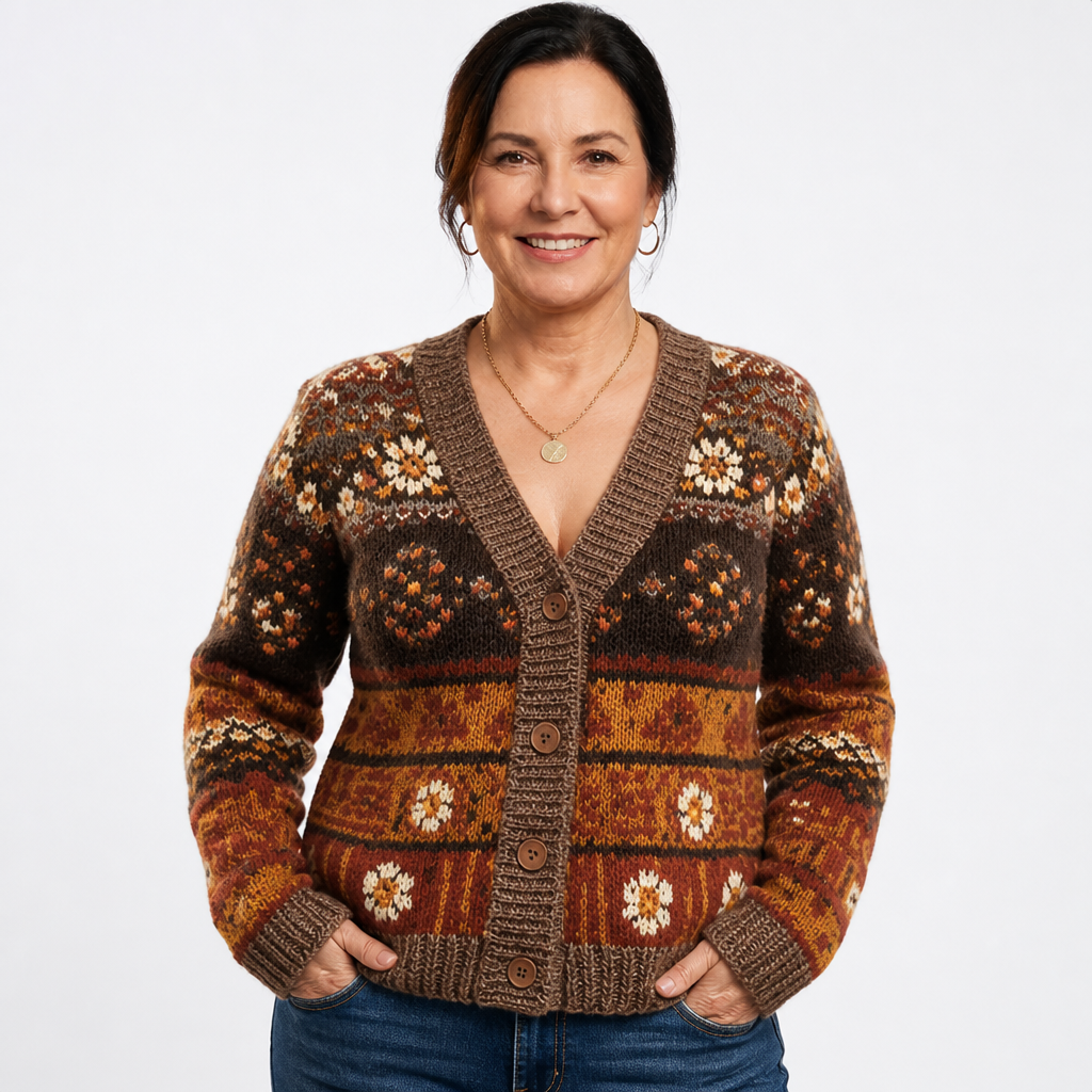 Women's Vintage Floral Fair Isle Cardigan Sweater