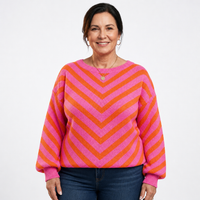 Women's Chevron Striped Puff Sleeve Sweater