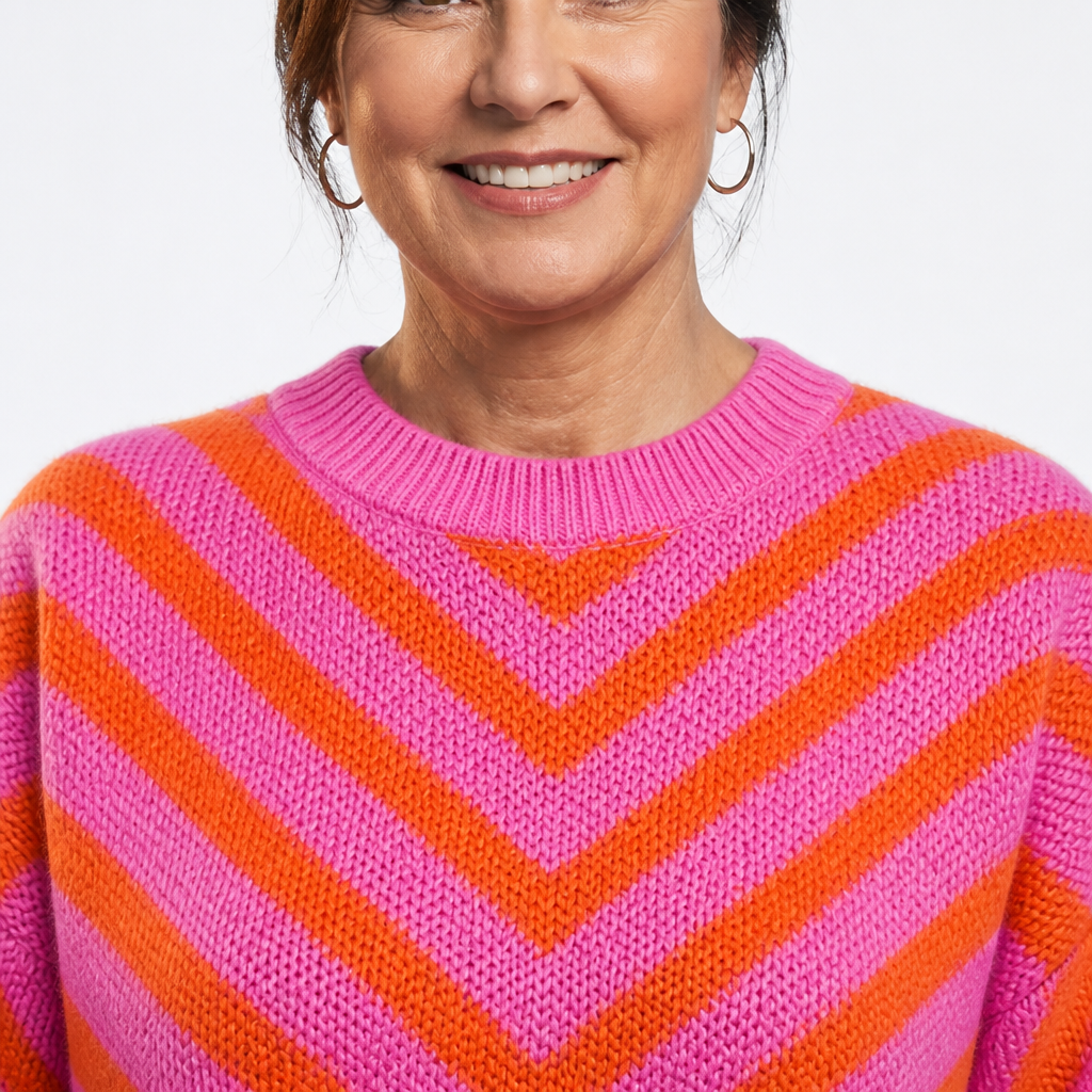 Women's Chevron Striped Puff Sleeve Sweater - Orange detail