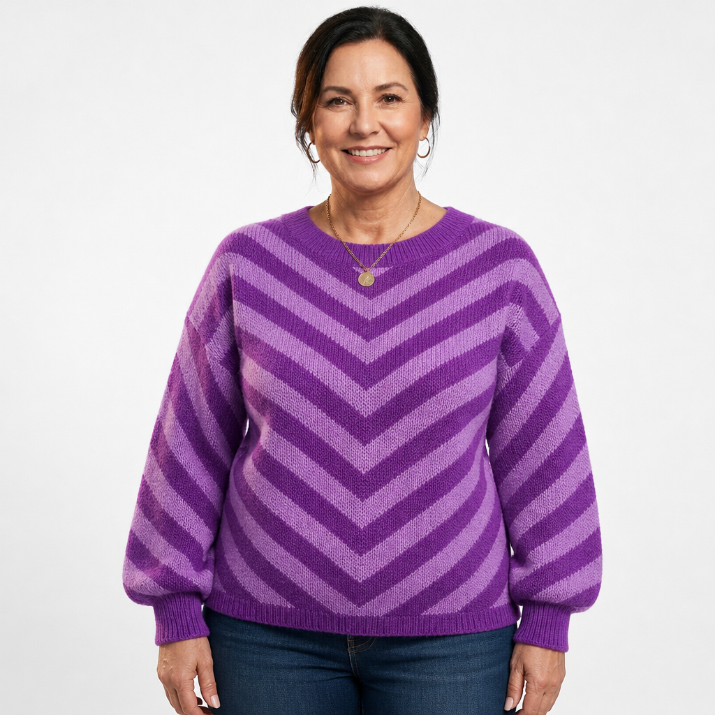 Women's Chevron Striped Puff Sleeve Sweater - Purple