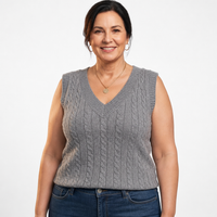 Women's Gray Cropped V Neck Cable Sweater Vest
