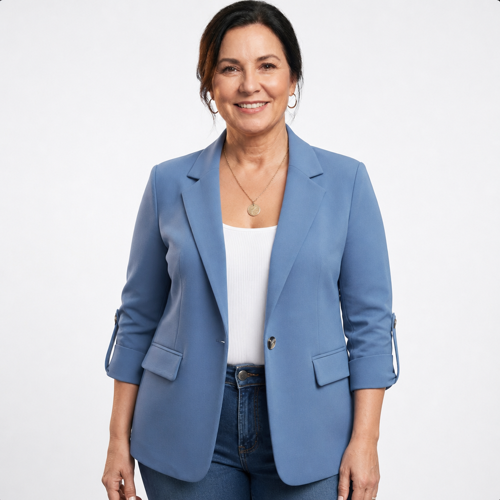 Women's Ruched Sleeve Single Button Blazer - Blue