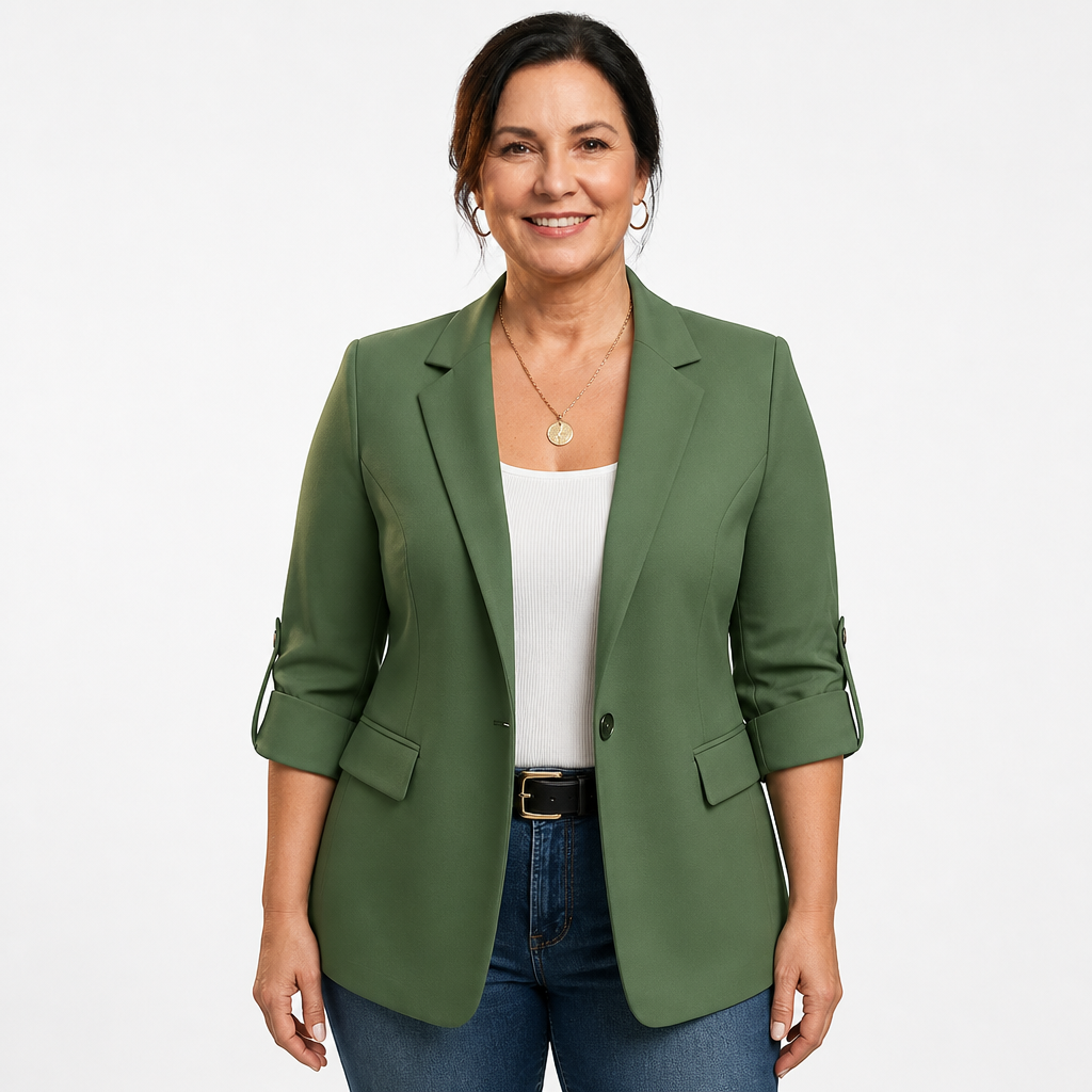 Women's Ruched Sleeve Single Button Blazer - Green