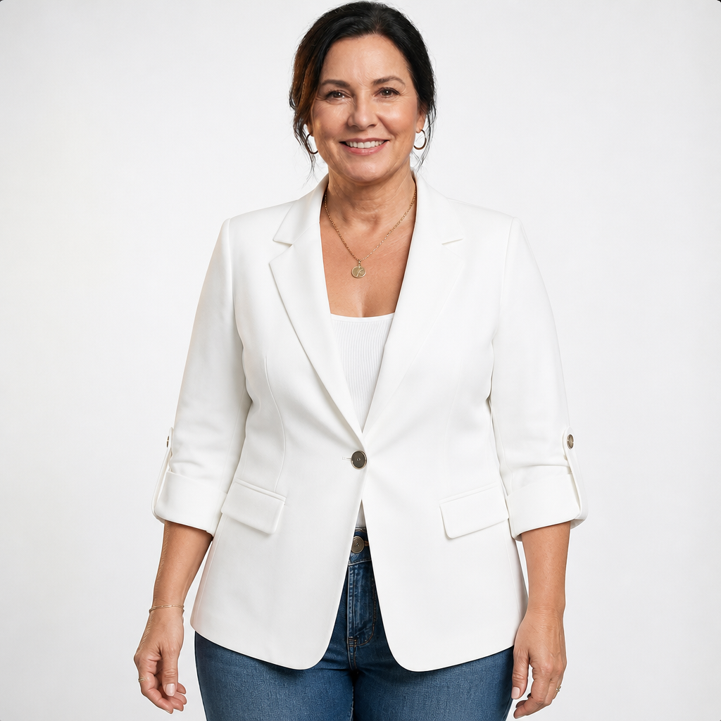 Women's Ruched Sleeve Single Button Blazer - White