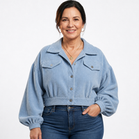 Women's Cropped Corduroy Balloon Sleeve Shacket