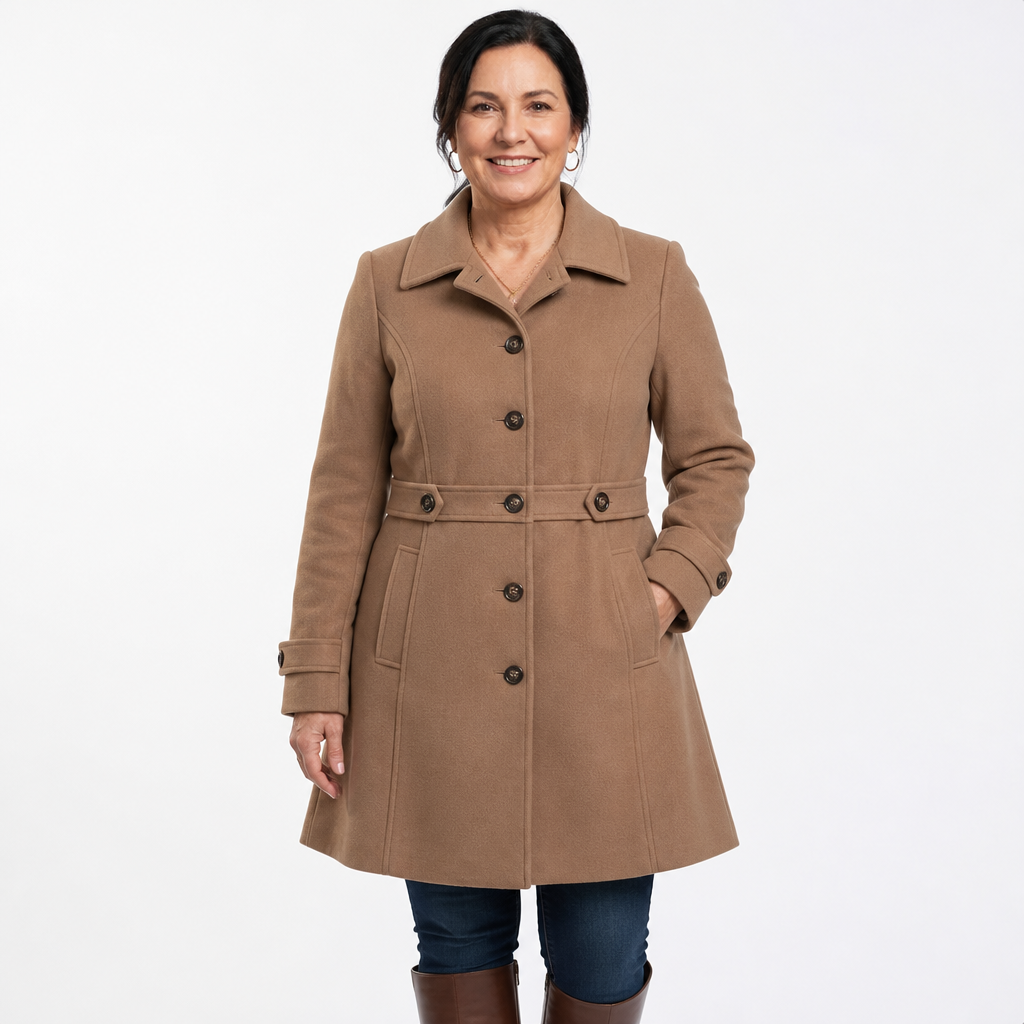 Women's Button Belt Flared Skirted Coat - Brown
