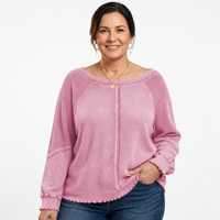 Women's Lettuce Edge Waffle Knit Top