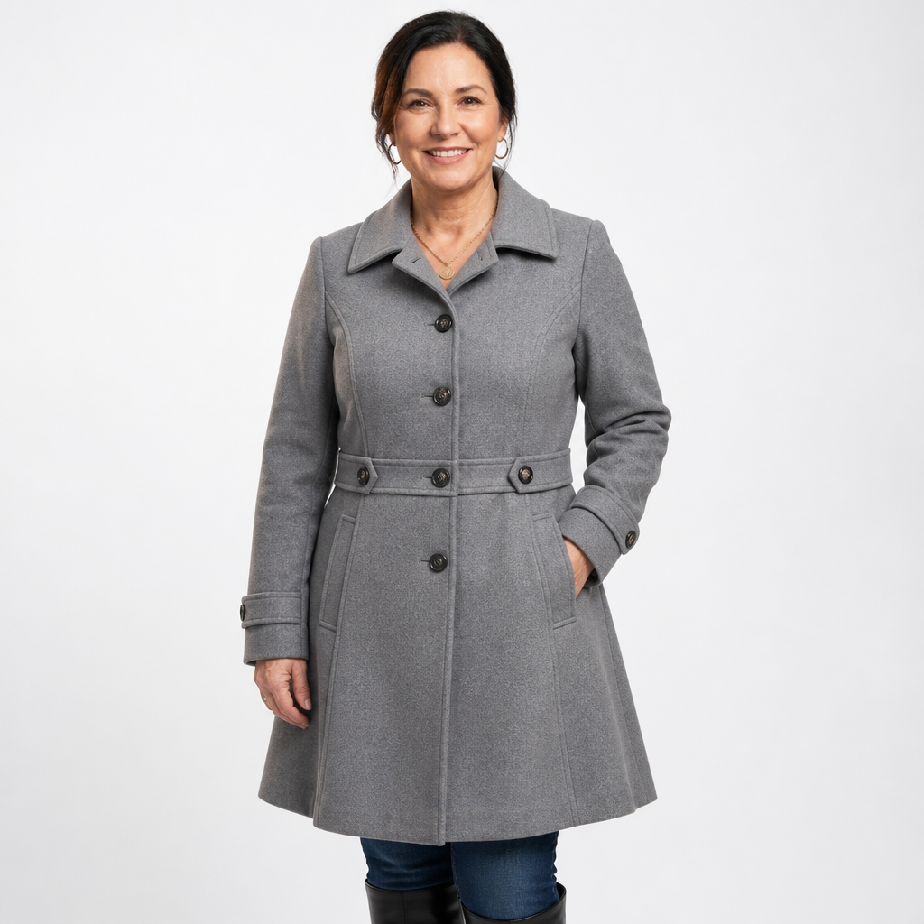 Women's Button Belt Flared Skirted Coat - Gray