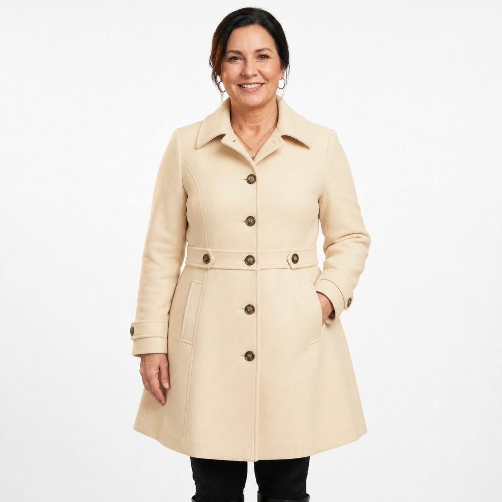 Women's Button Belt Flared Skirted Coat - Light Yellow