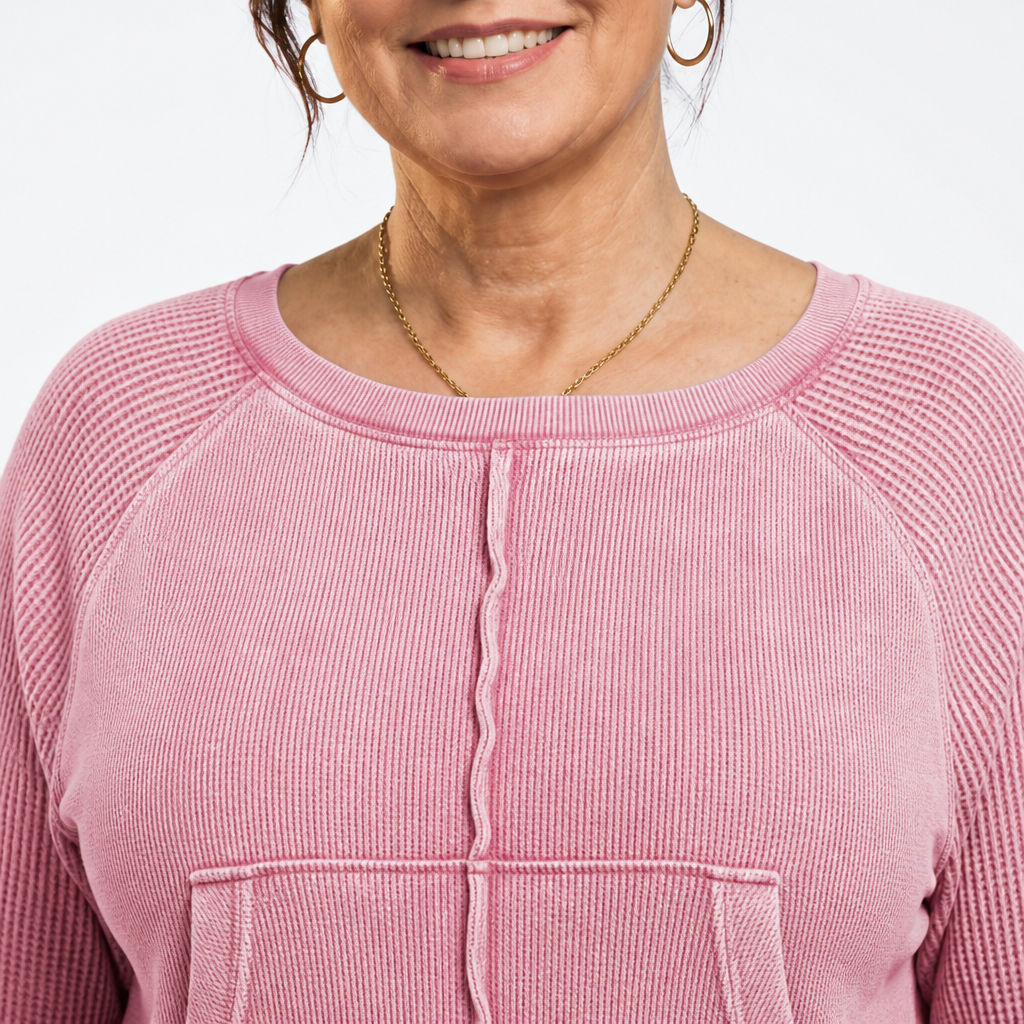 Women's Lettuce Edge Waffle Knit Top - Pink detail