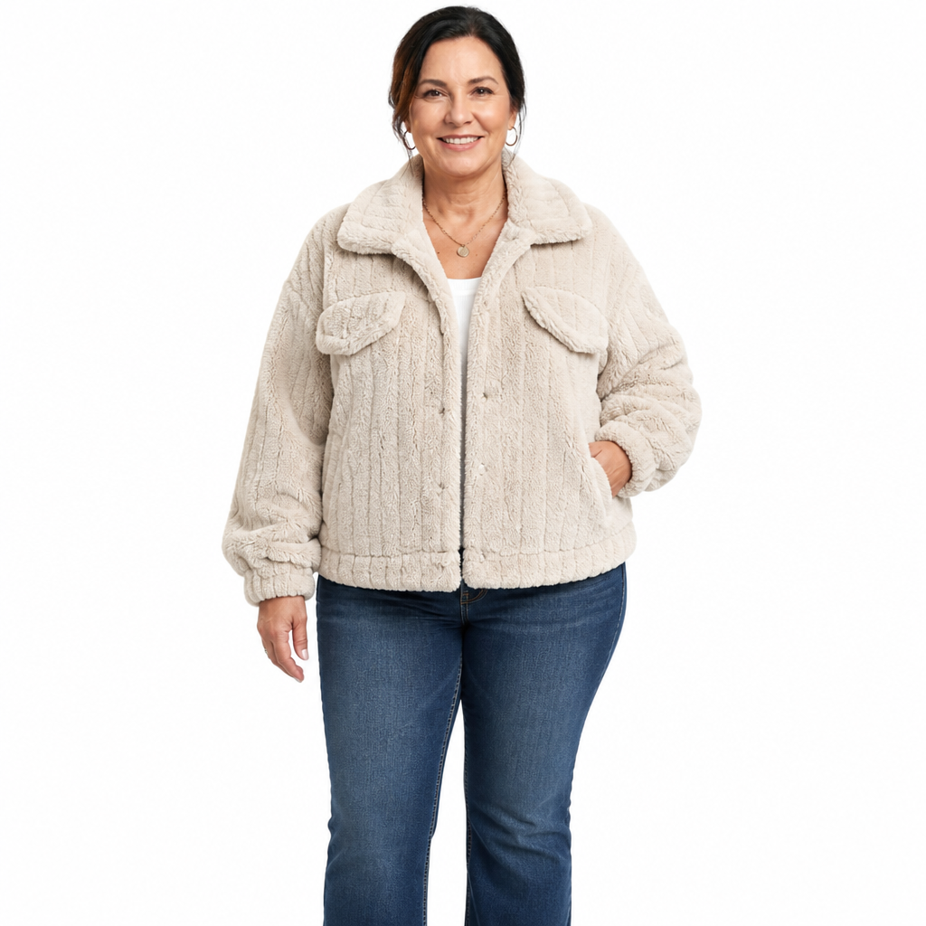 Women's Plus Size Cropped Boxy Sherpa Jacket