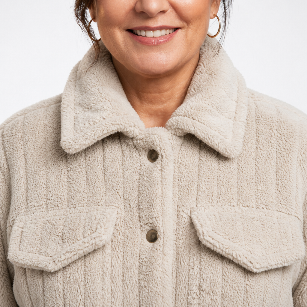 Women's Plus Size Cropped Boxy Sherpa Jacket - Beige detail