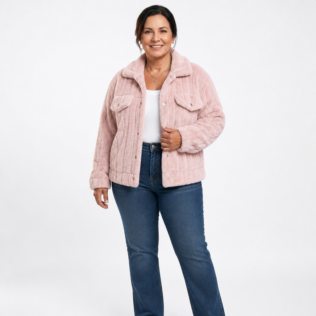Women's Plus Size Cropped Boxy Sherpa Jacket - Pink