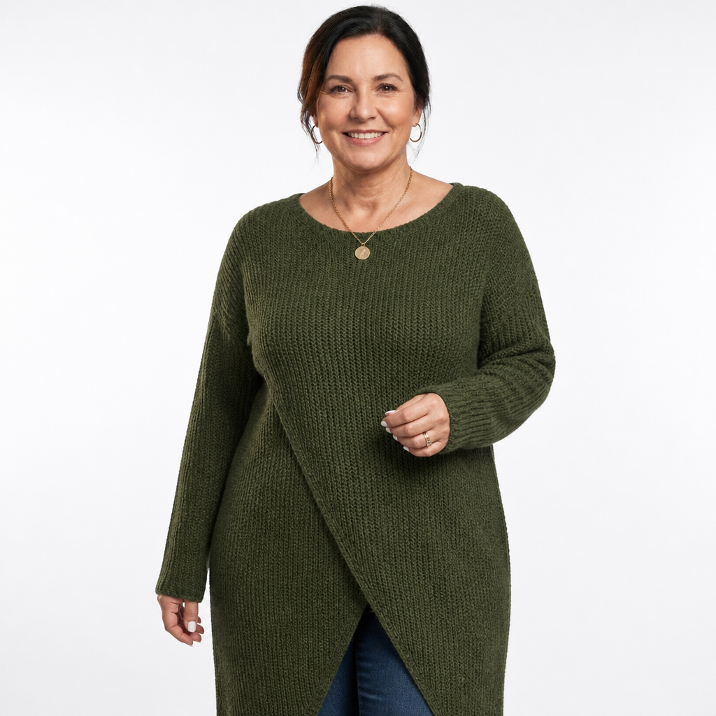 Women's Wrap Front Slit Midi Sweater Dress