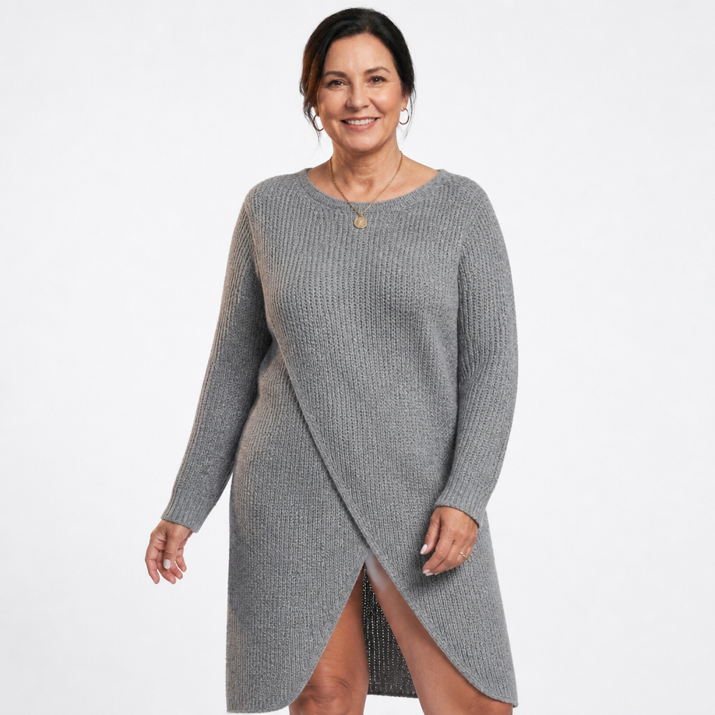 Women's Wrap Front Slit Midi Sweater Dress - Gray
