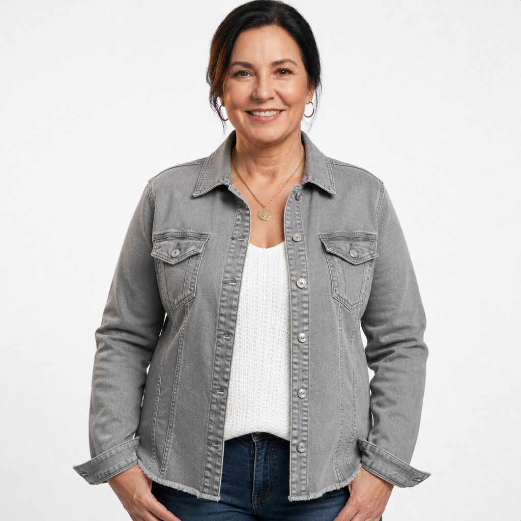 Women's Frayed Hem Washed Denim Jacket - Gray