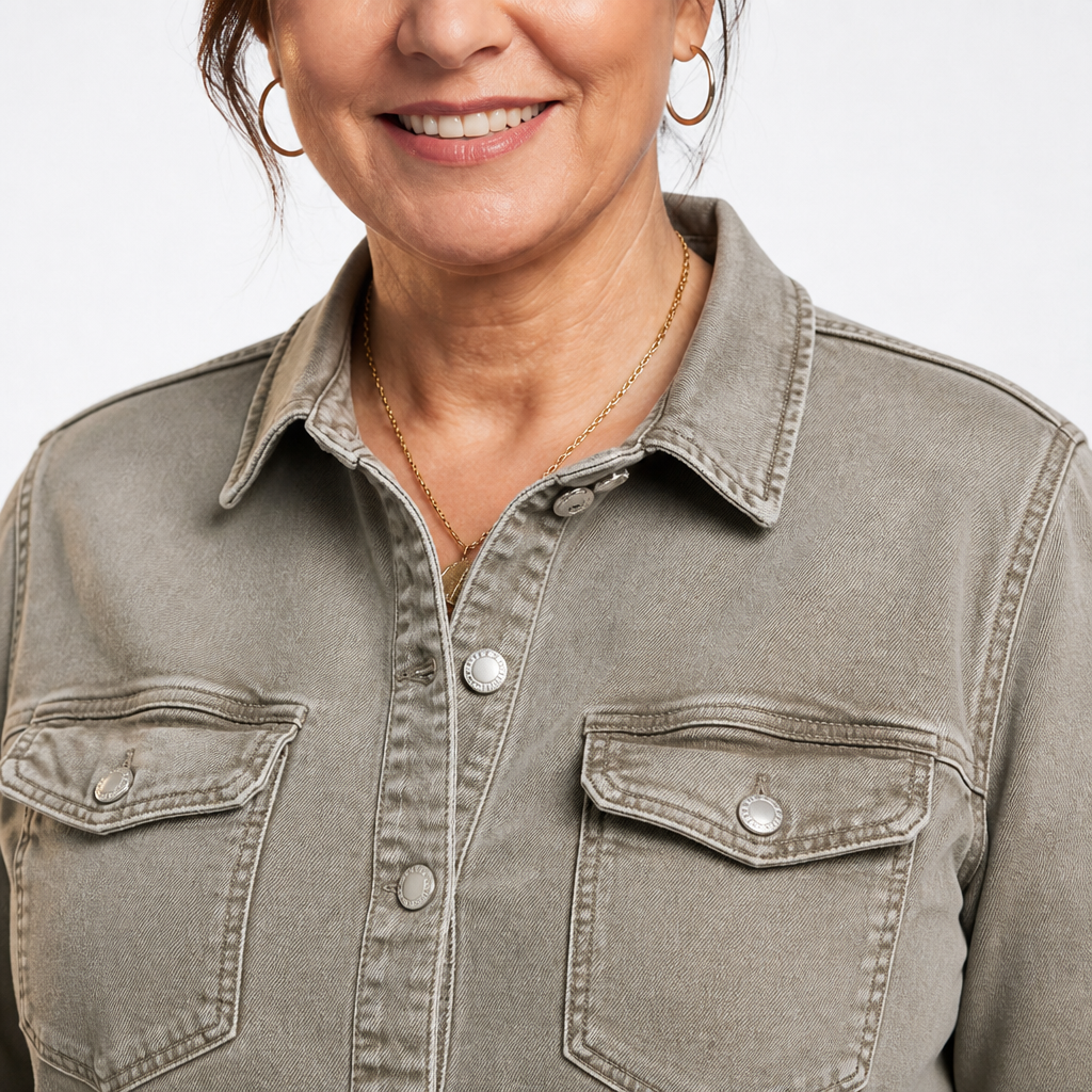 Women's Frayed Hem Washed Denim Jacket - Gray detail