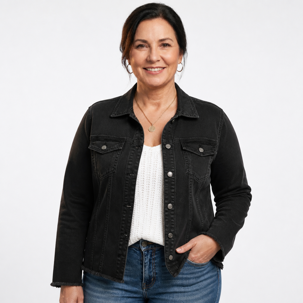 Women's Frayed Hem Washed Denim Jacket - Black