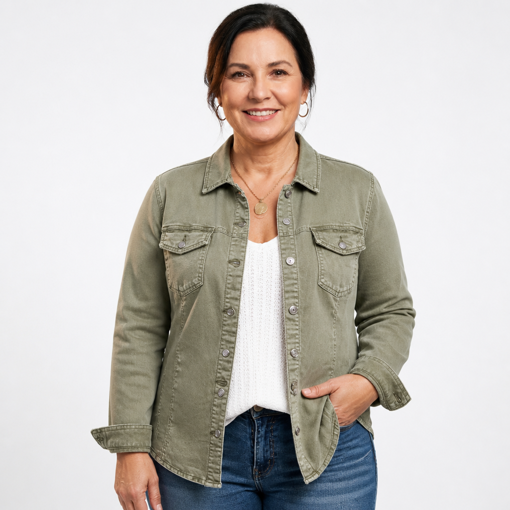 Women's Frayed Hem Washed Denim Jacket - Green