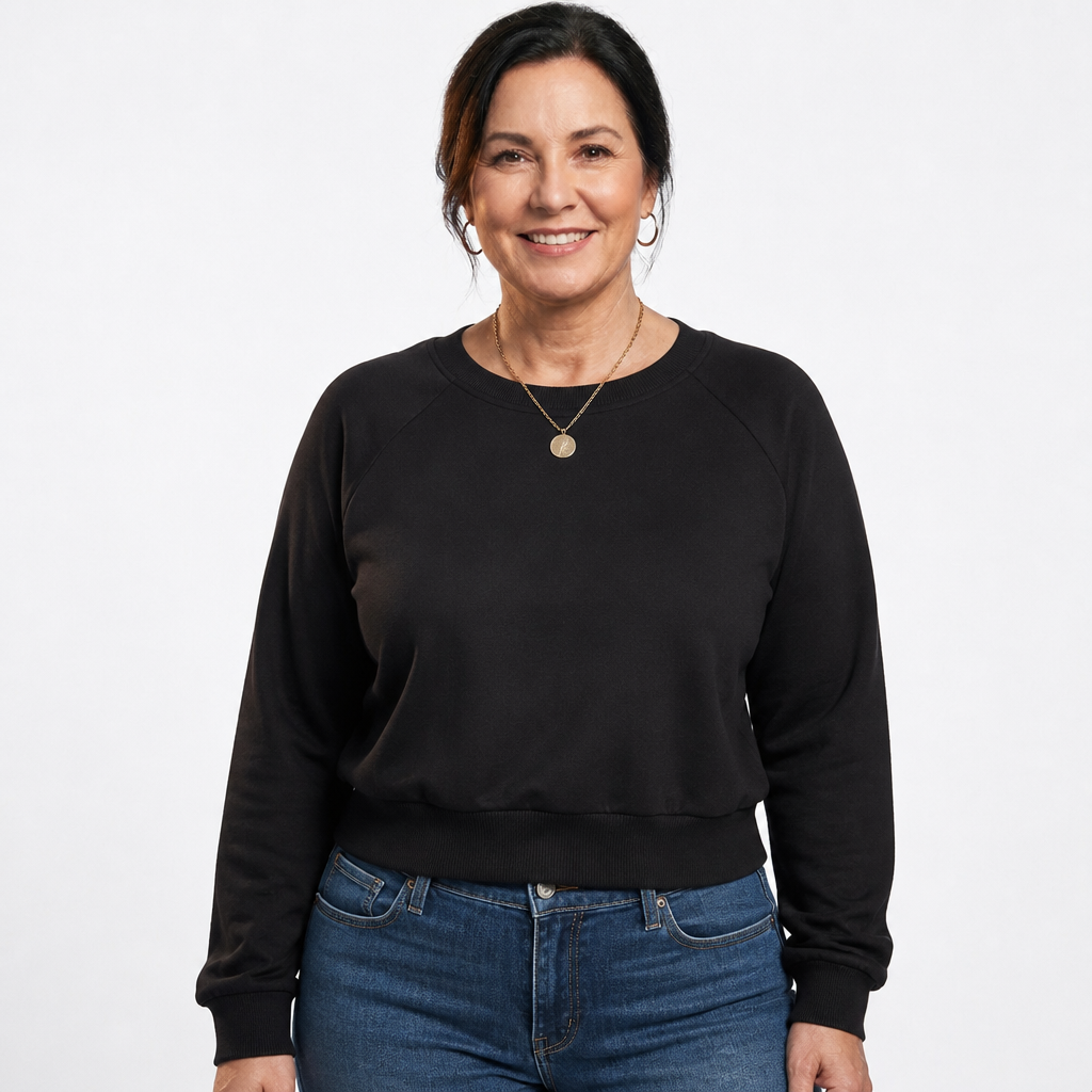 Women's Cropped Raglan Crewneck Sweatshirt - Black
