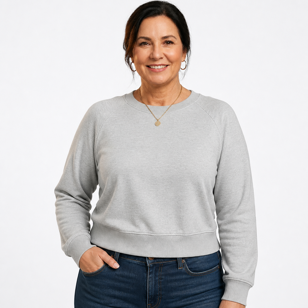 Women's Cropped Raglan Crewneck Sweatshirt - Light Gray