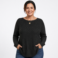 Women's Plus Size Long Sleeve Waffle Knit Tee