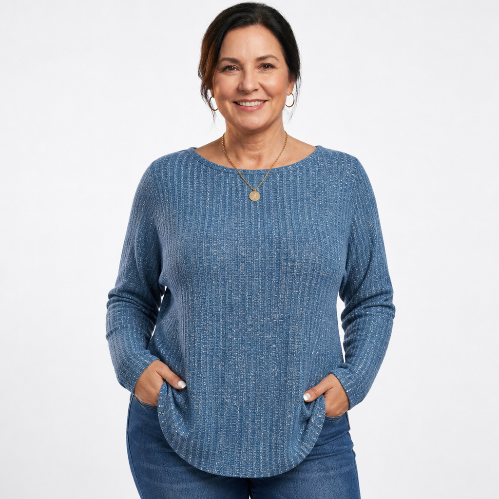 Women's Plus Size Long Sleeve Waffle Knit Tee - Blue