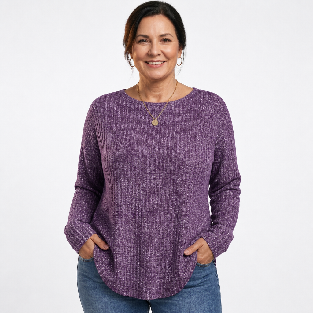 Women's Plus Size Long Sleeve Waffle Knit Tee - Purple