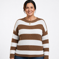 Women's Two Tone Striped Crewneck Sweater