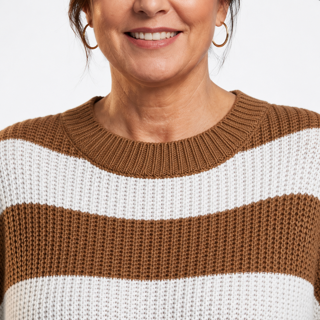 Women's Two Tone Striped Crewneck Sweater - Brown
