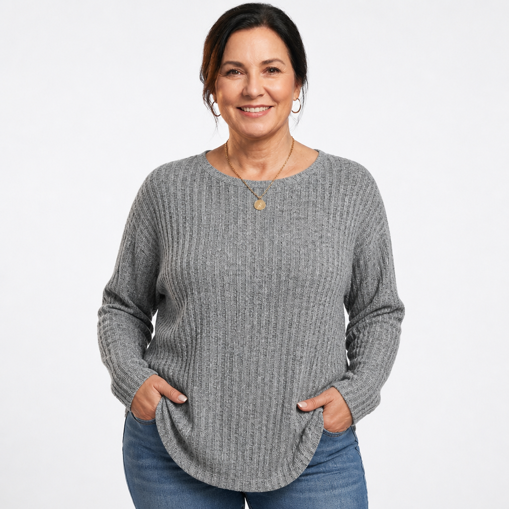 Women's Plus Size Long Sleeve Waffle Knit Tee - Gray