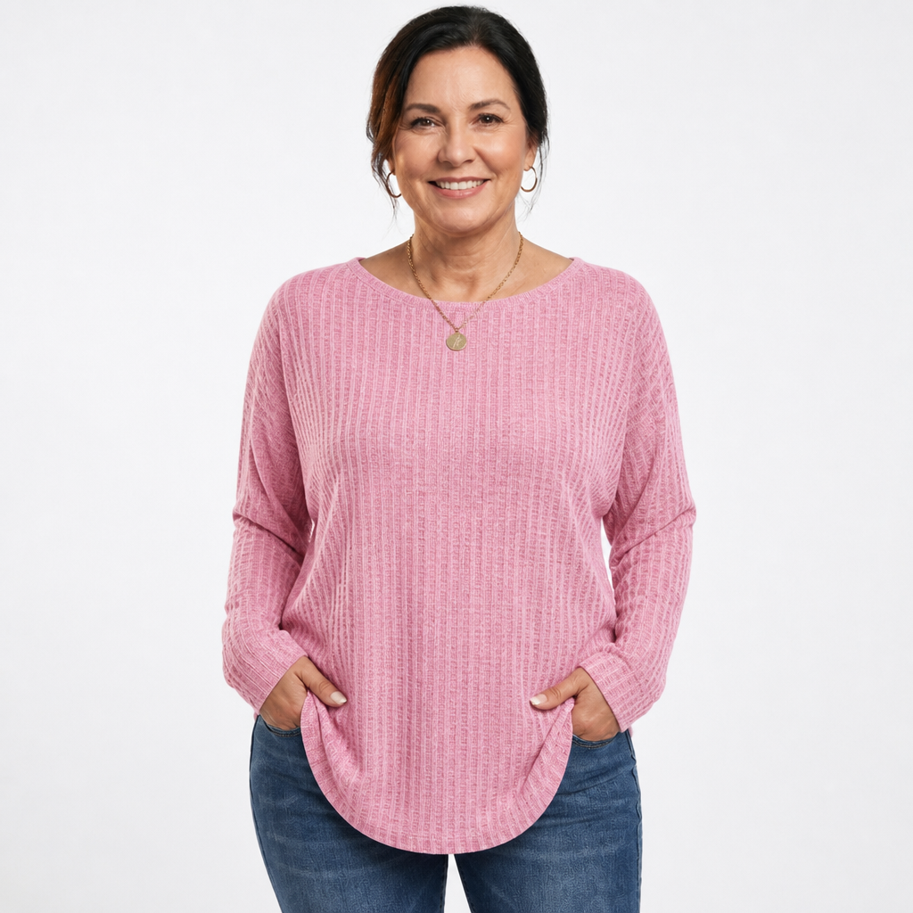 Women's Plus Size Long Sleeve Waffle Knit Tee - Pink
