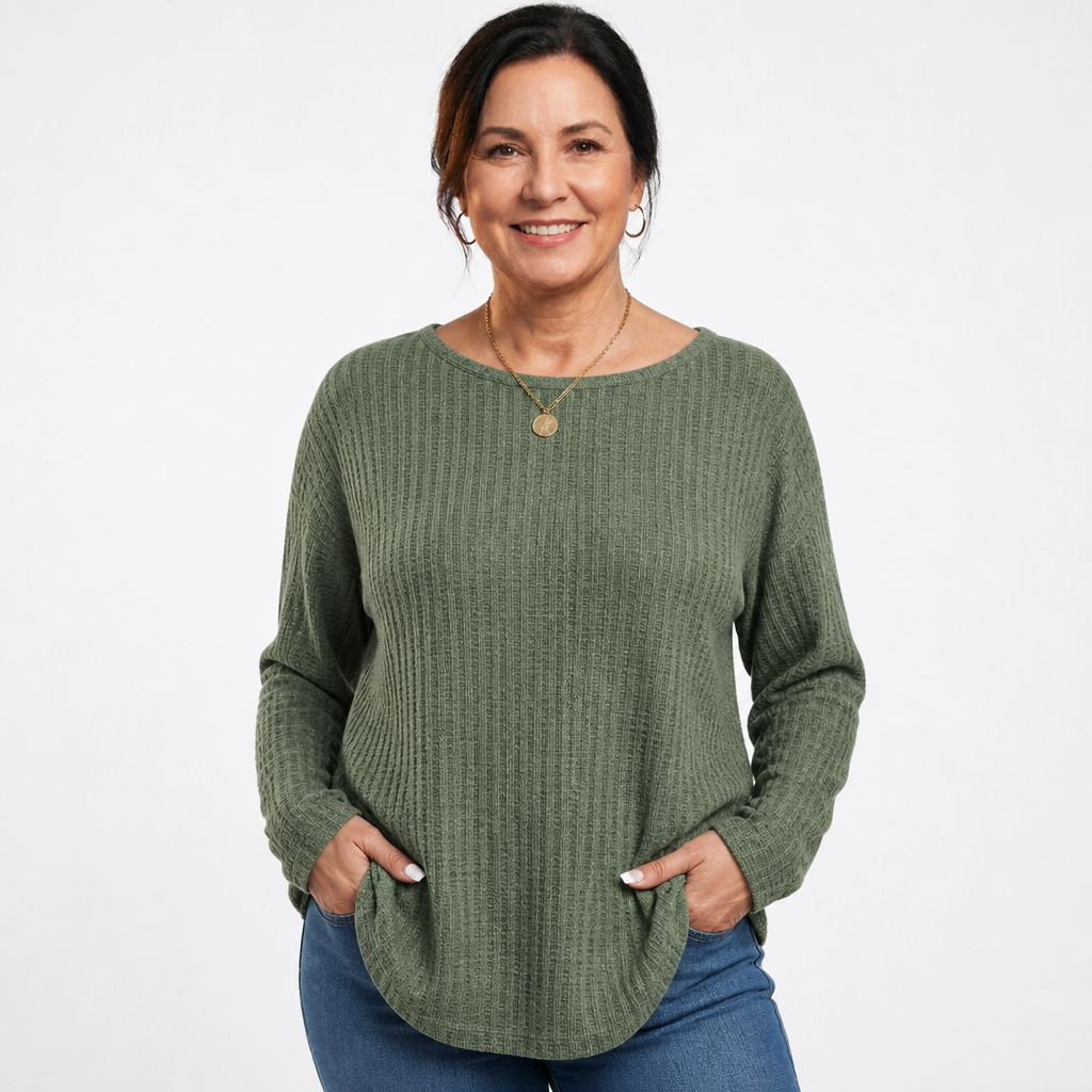 Women's Plus Size Long Sleeve Waffle Knit Tee - Green