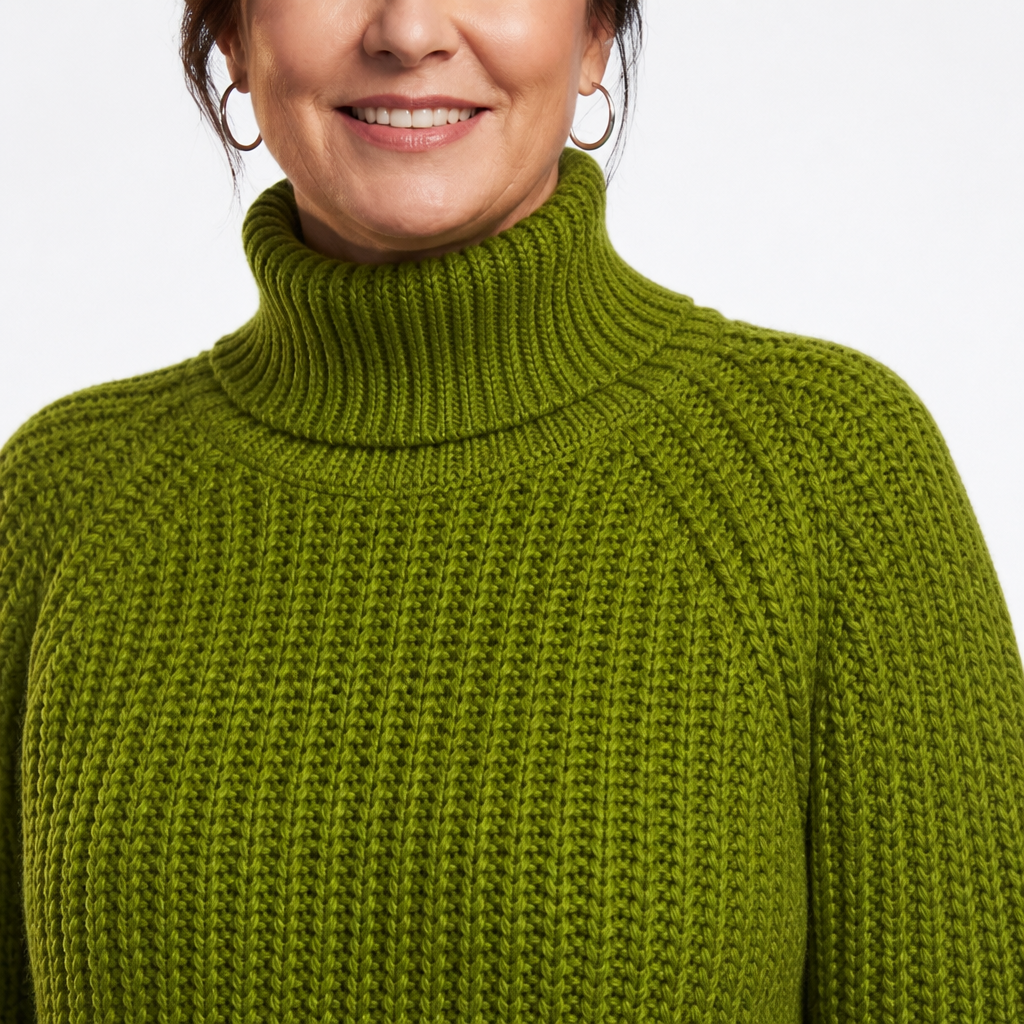 Women's Longline Ribbed Turtleneck Side Slit Sweater - Green detail