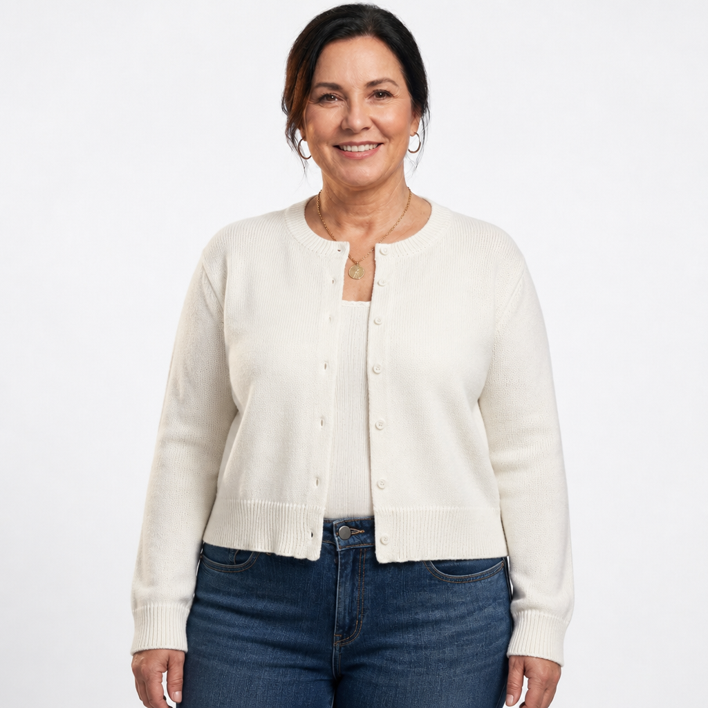 Women's Cropped Crew Neck Button Cardigan