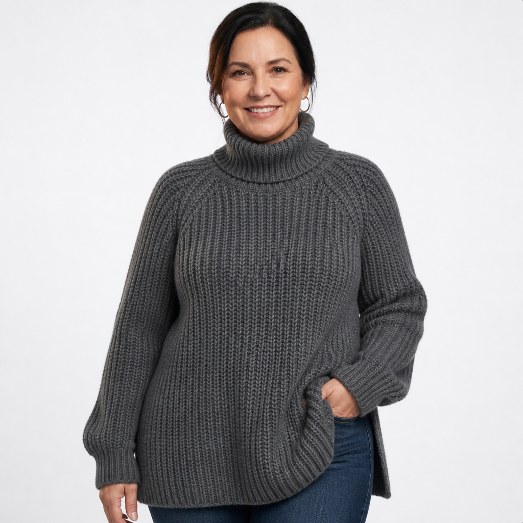 Women's Longline Ribbed Turtleneck Side Slit Sweater - Dark Gray