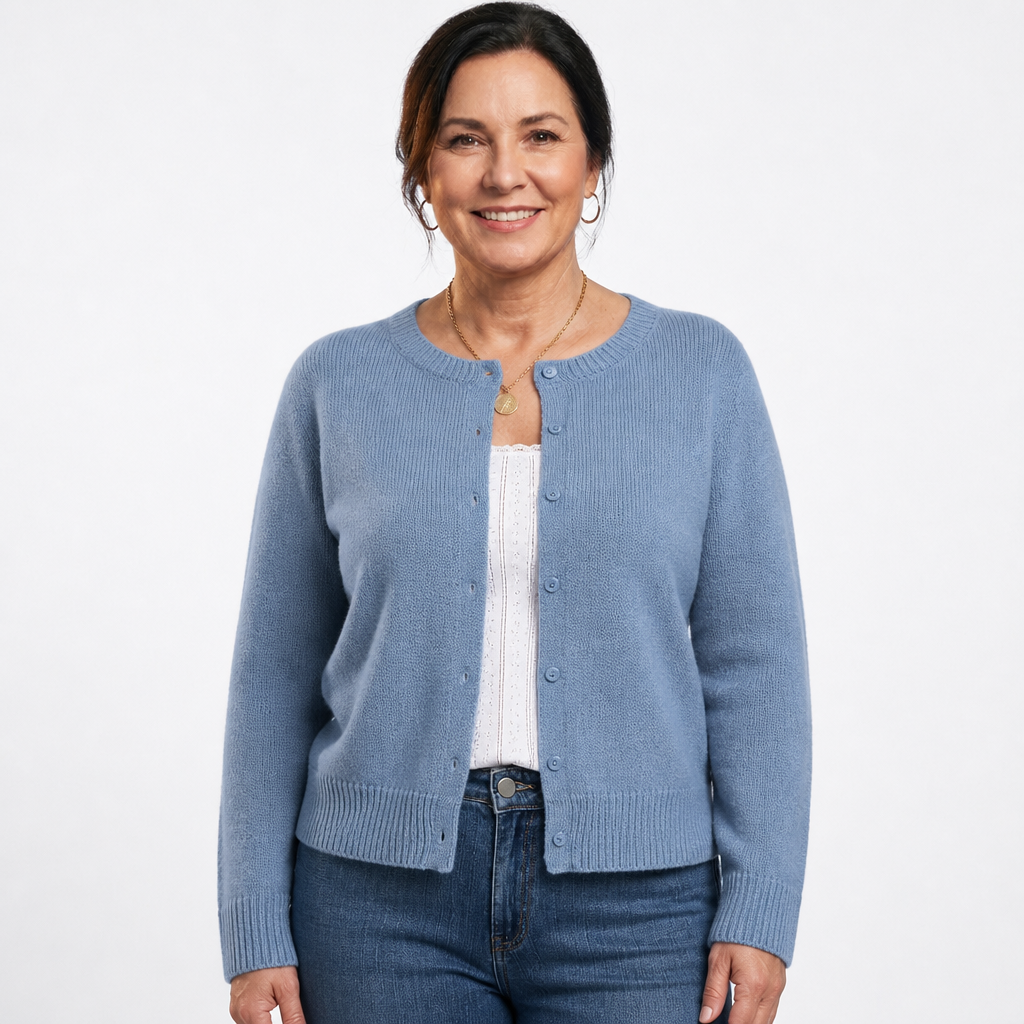 Women's Cropped Crew Neck Button Cardigan - Blue