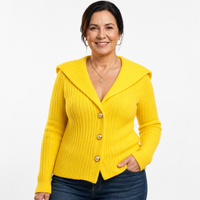 Women's Plus Size Sailor Collar Ribbed Cardigan