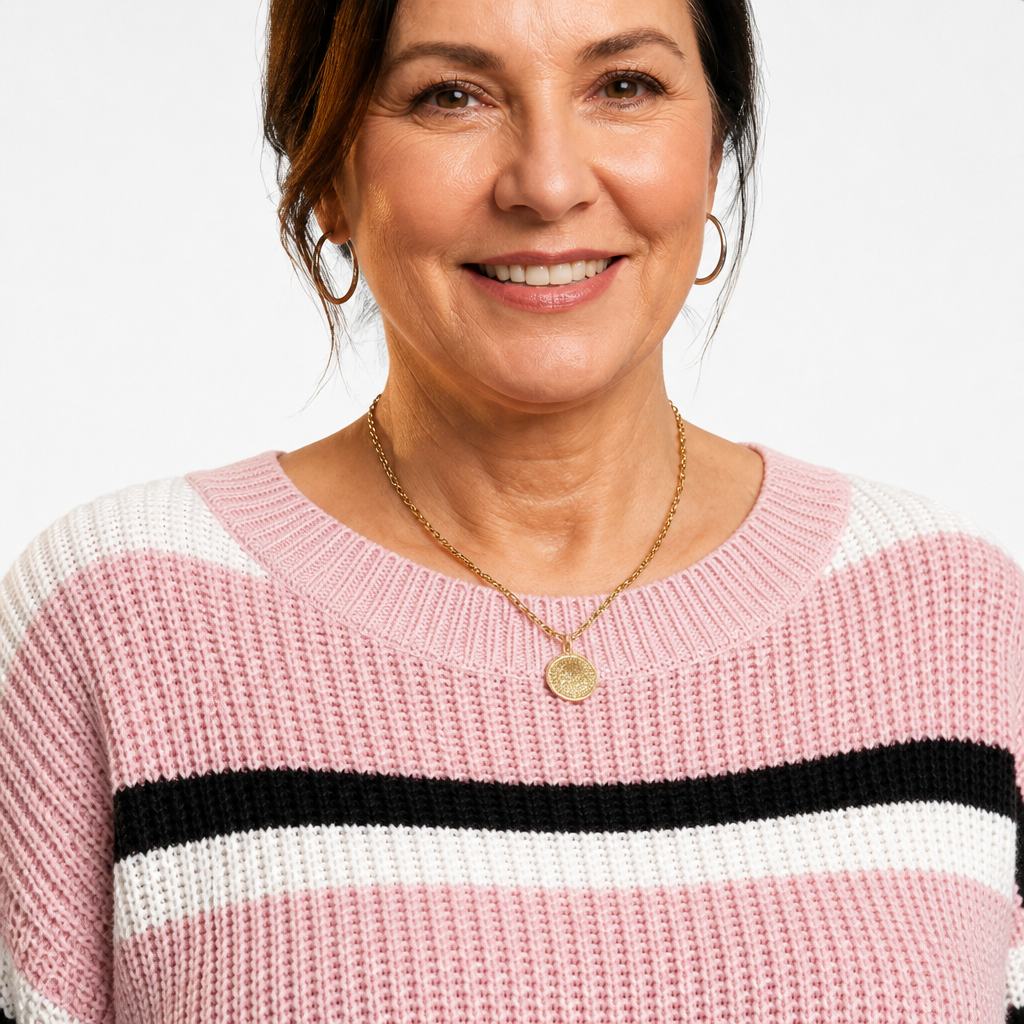 Women's Cropped Boxy Striped Sweater - Pink detail