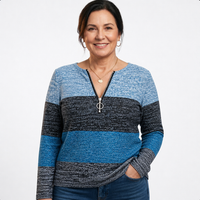 Women's Colorblock Striped Ring Zip Sweater