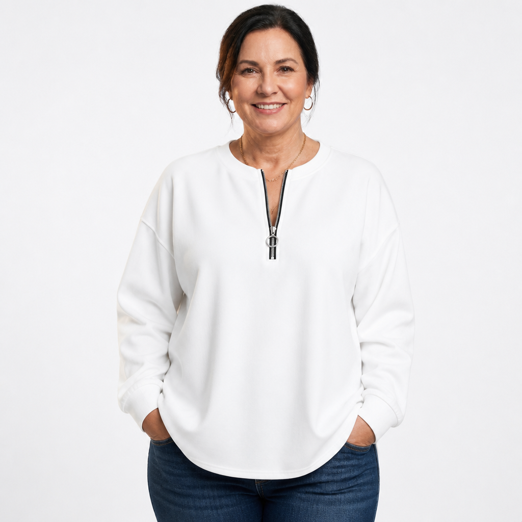 Women's Oversized Boyfriend Half Zip Pullover - White