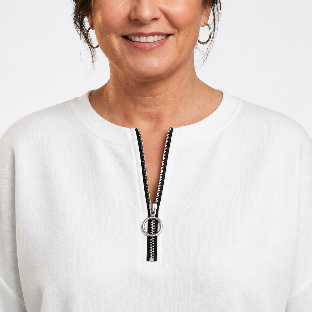 Women's Oversized Boyfriend Half Zip Pullover - White detail